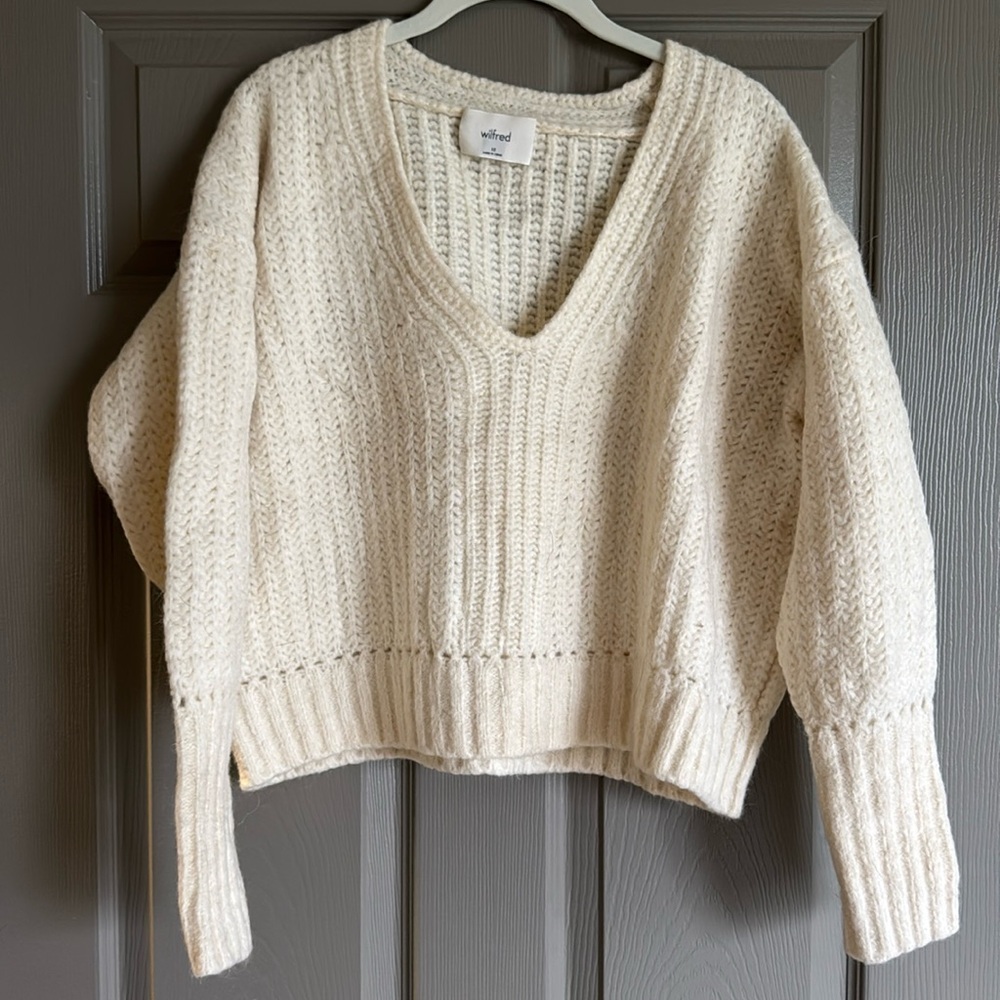 cropped, cream wool sweater from aritzia